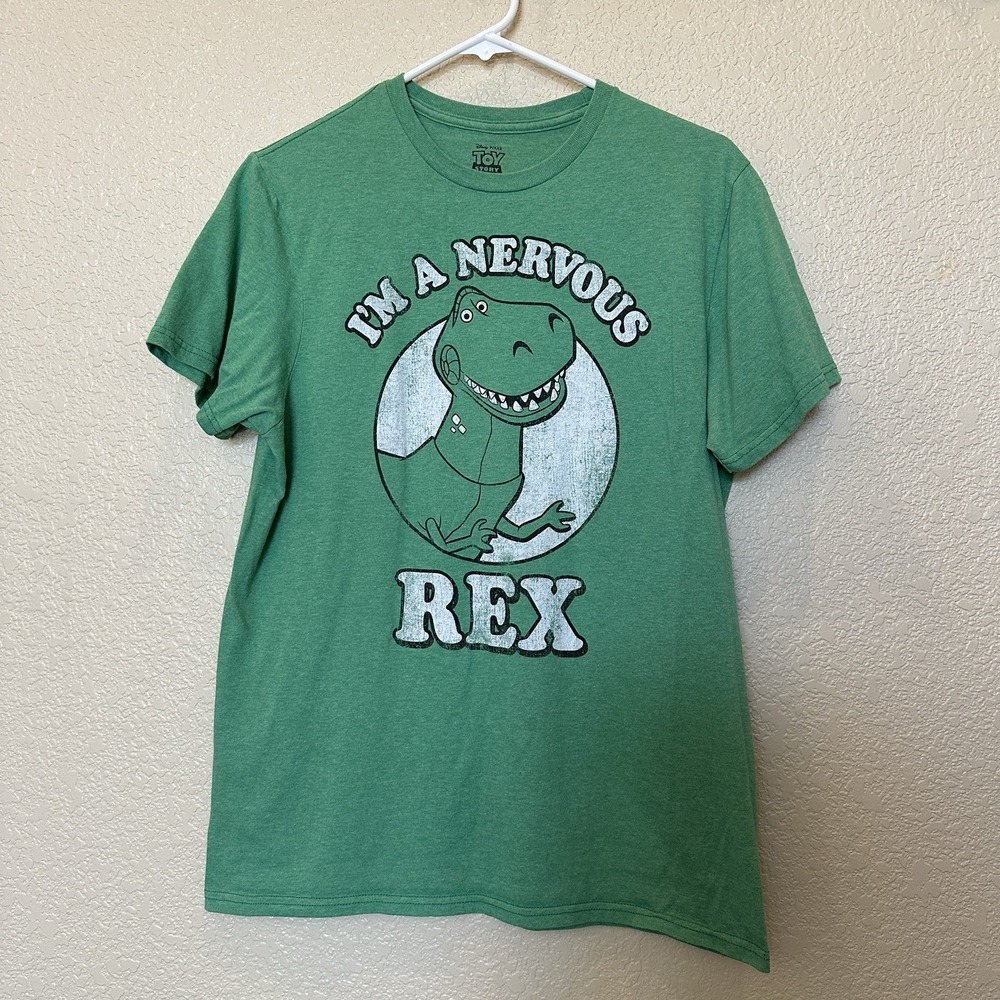 Disney Pixar Toy Story Rex "I'm a Nervous Rex" Green Graphic T-Shirt Adult Med
